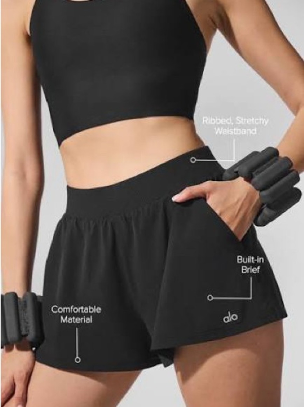 ALO Yoga Breezy Short Black High-Waist Athletic with Built-In Brief